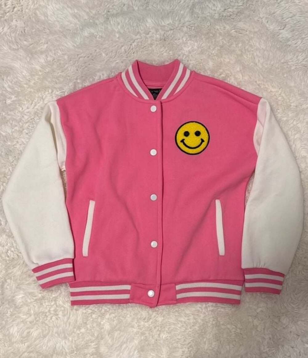 Peachy & Pink Girls Pink Smiley Face Varsity Jacket Size M (10/12)
